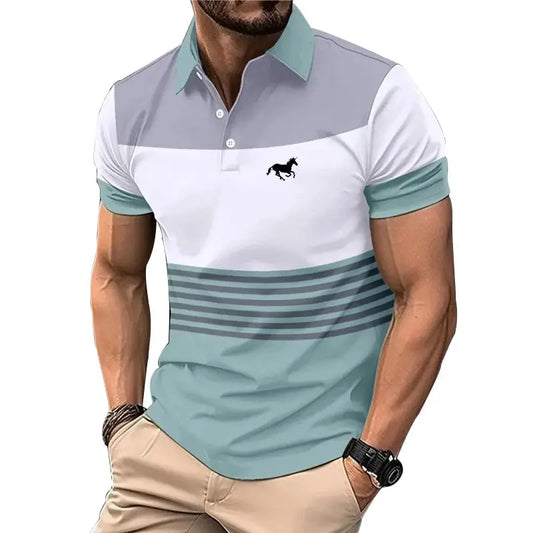 Logo Print Men Clothes Summer Lapel Polo Shirt Men Short Sleeve Casual Golf Polo Shirt . - petguardiansupplies