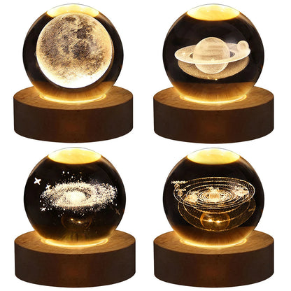 USB LED Night Light Galaxy Crystal Ball 3D Moon Planet Table Lamp Decor Bedroom Atmosphere Lamp for Birthday Kids Xmas Gifts - petguardiansupplies