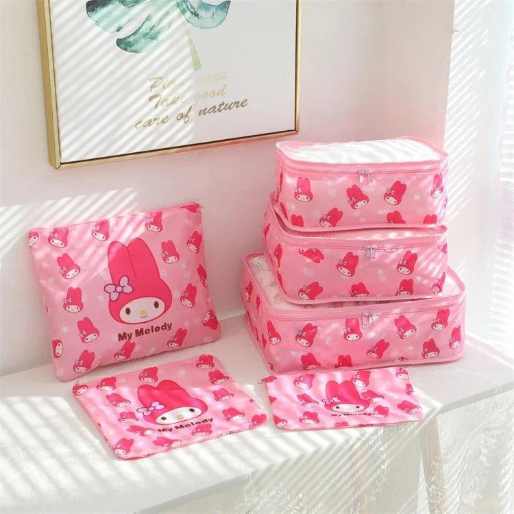 Kawaii Sanrio Hello Kitty Kuromi Portable Luggage Storage Bag Sorting Clothes Travel Bag 6 Pcs Set Combination Miscellaneous Bag - petguardiansupplies