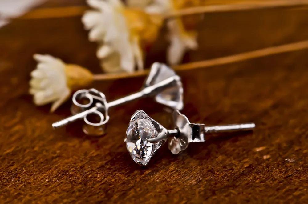 Crystal Zircon Real 925 Sterling Silver Earrings Channel Cubic Zirconia Silver Stud Earrings for Women Sterling Silver Jewelry - petguardiansupplies