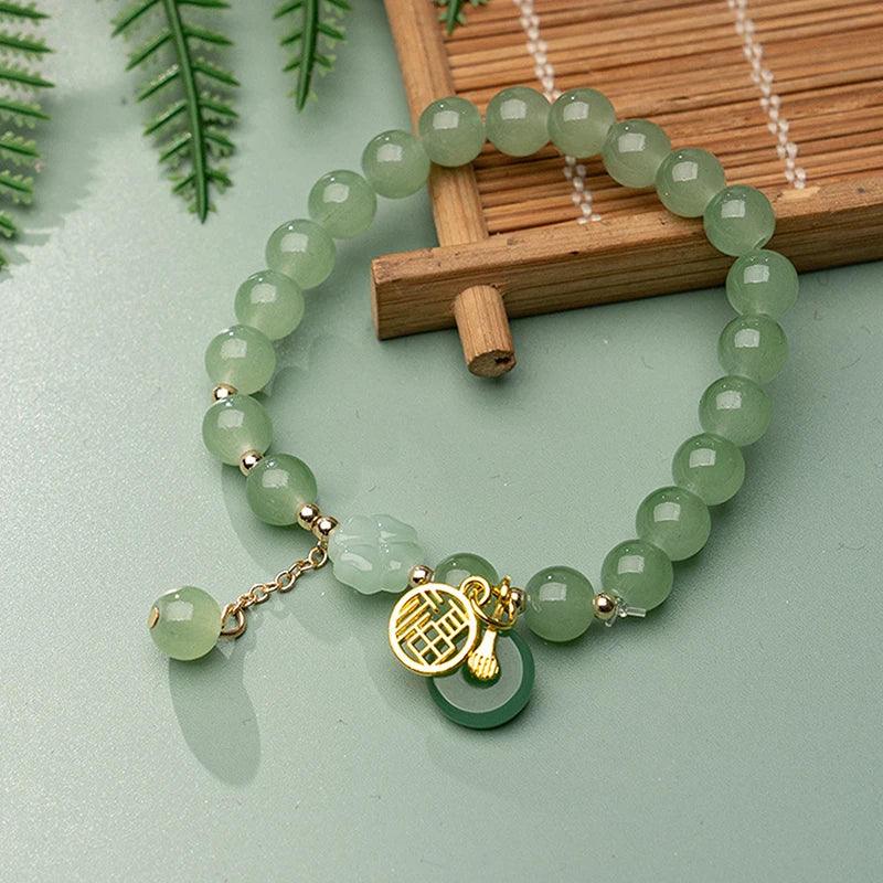 Fashion Exquisite Imitation Jade Beaded Bracelet For Women Chinese Style Peanut Pendant Bangle Lucky Wrist Chain Jewelry Gifts - petguardiansupplies