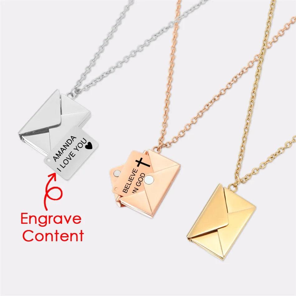 Customized Love Letter Envelope Stainless Steel Pendant Necklace Jewelry Confession You for Valentine Mother Day Gift - petguardiansupplies