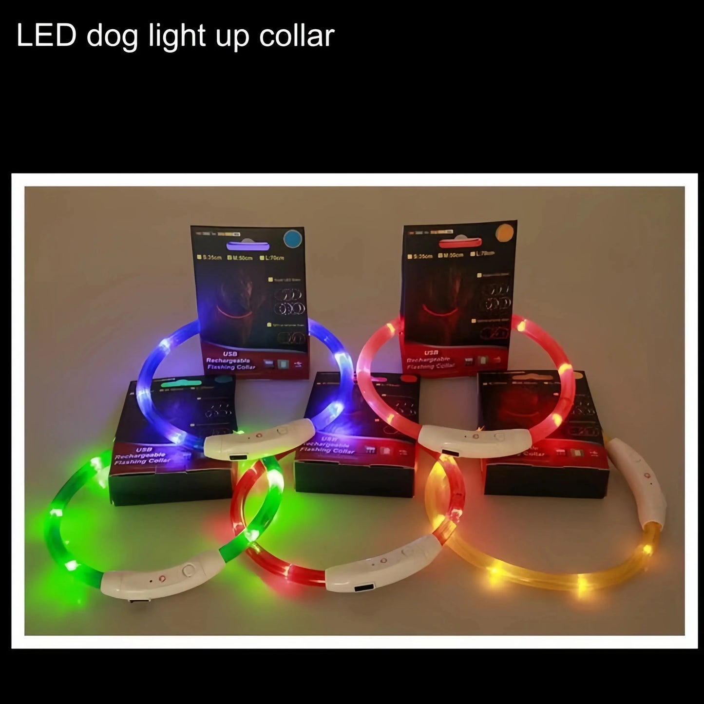 40/50/70cm Led Dog Collar USB Rechargeable Pet Dog Night Luminous Charge Collar Glowing Necklace Collar Safety Night Light - petguardiansupplies