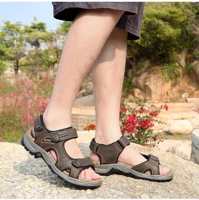 New Fashion Summer Leisure Men Shoes Beach Sandals High Quality Genuine Leather Sandals Soft Large Size Men's Sandals Size 38-48 - petguardiansupplies