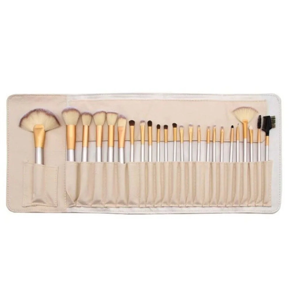 Professional Wooden Makeup Brushes Set with Leather Storage Pouch Short-haired Eyelash Brush for Women - petguardiansupplies