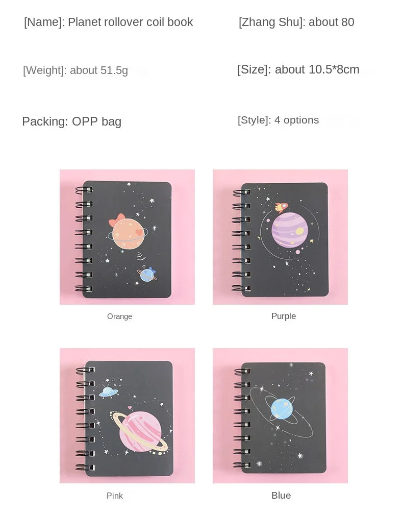 1 Pcs Planet Flip Coil Book Student Portable Pocket Notebooks Mini Notebook A7 Mini Notes School Supplies Office Stationery - petguardiansupplies