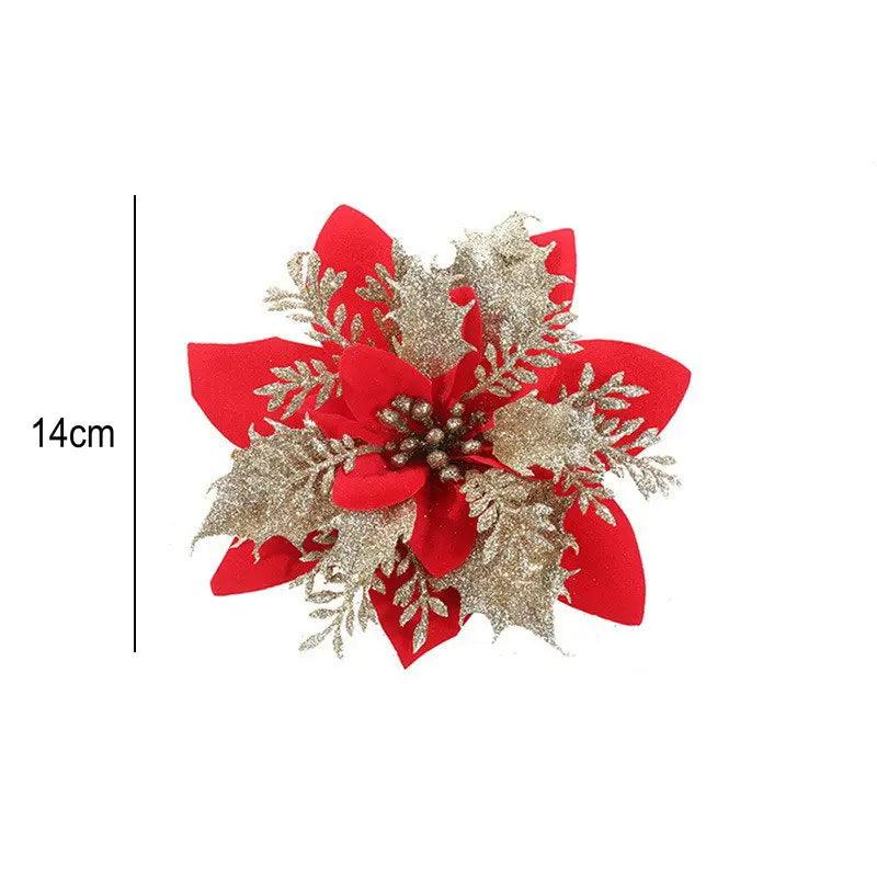 Glitter Artifical Christmas Flowers Merry Christmas Tree Decoration Happy New Year Ornaments Xmas Fake Flowers Natal - petguardiansupplies