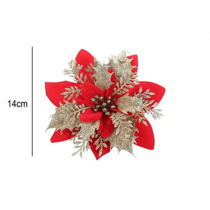 Glitter Artifical Christmas Flowers Merry Christmas Tree Decoration Happy New Year Ornaments Xmas Fake Flowers Natal - petguardiansupplies