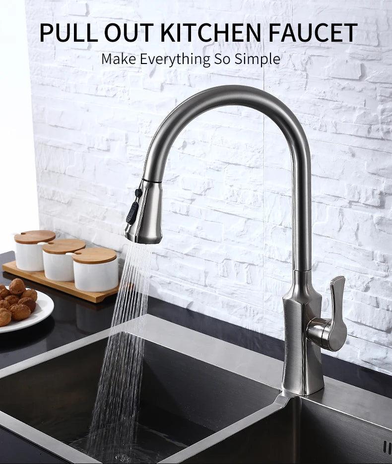 Kitchen Faucets Black Single Handle Pull Out Kitchen Tap Single Hole Handle Swivel 360 Degree Water Mixer Tap Mixer Tap 408906 - petguardiansupplies