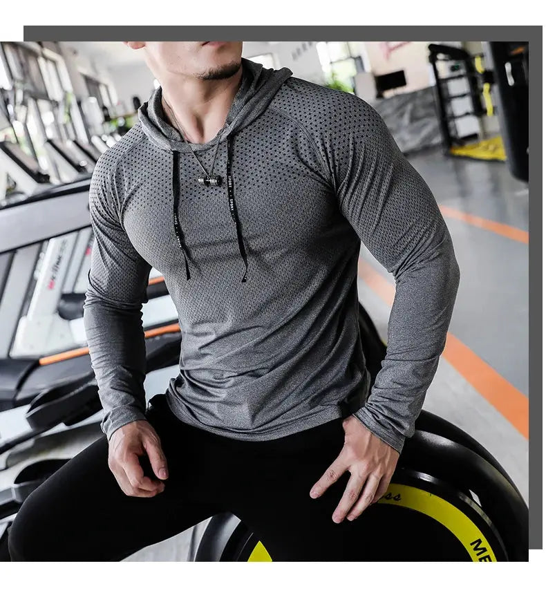 Mens Fitness Tracksuit Running Sport Hoodie Gym Joggers Hooded Outdoor Workout Shirts Tops Clothing Muscle Training Sweatshirt - petguardiansupplies