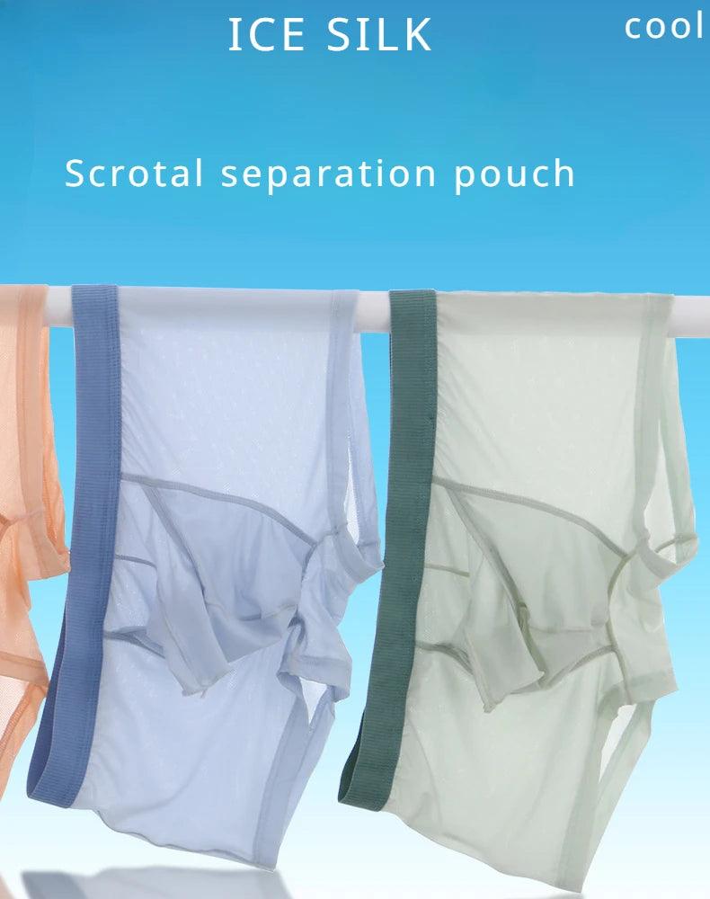 Ice Silk Panties Men Open Penis Sleeve Boxer Trunks Sexy Man Scrotal Separation Underwear See Through Knickers Soft Boxer Briefs - petguardiansupplies