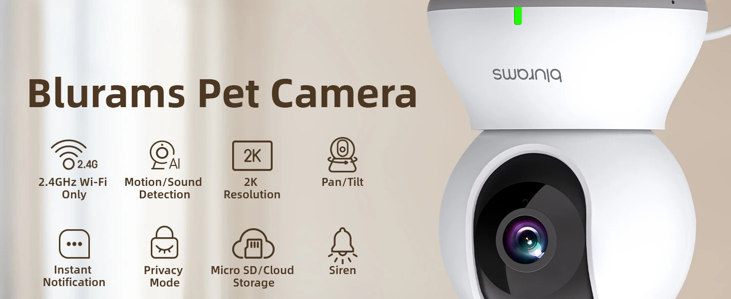 Blurams 2.4＆5G WiFi Indoor Camera, 2K, 360° PTZ Pet Dog IP CCTV Camera with Phone App, 2-Way Talk, Night Vision, for Home Securi - petguardiansupplies