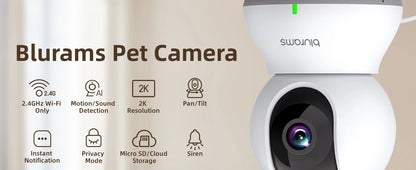 Blurams 2.4＆5G WiFi Indoor Camera, 2K, 360° PTZ Pet Dog IP CCTV Camera with Phone App, 2-Way Talk, Night Vision, for Home Securi - petguardiansupplies