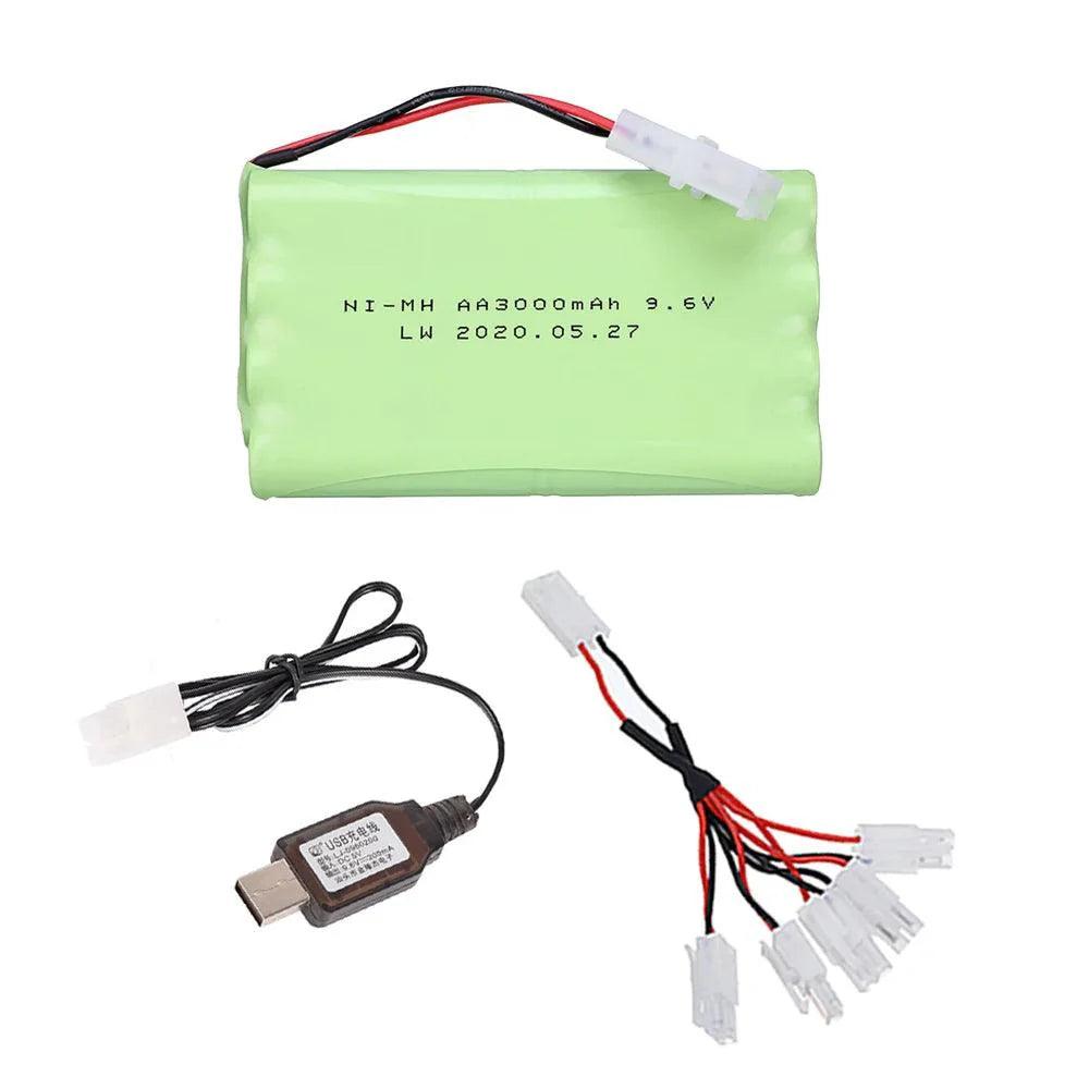 9.6V 3000mah NiMH Battery +9.6V Charger For Rc toys Car Trucks Tanks Trains Boats upgrade Ni-MH 8*AA 9.6v Rechargeable Battery - petguardiansupplies