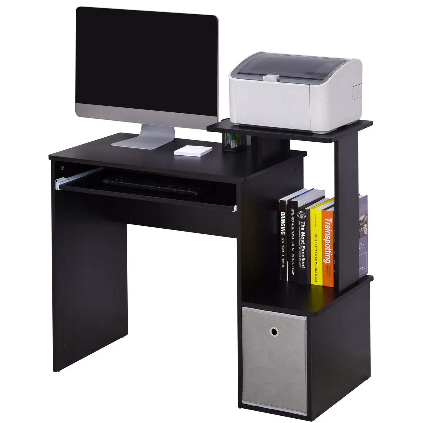 Computer Desk with Sliding Keyboard Tray Storage Drawer Shelf Home Office Workstation Black-0