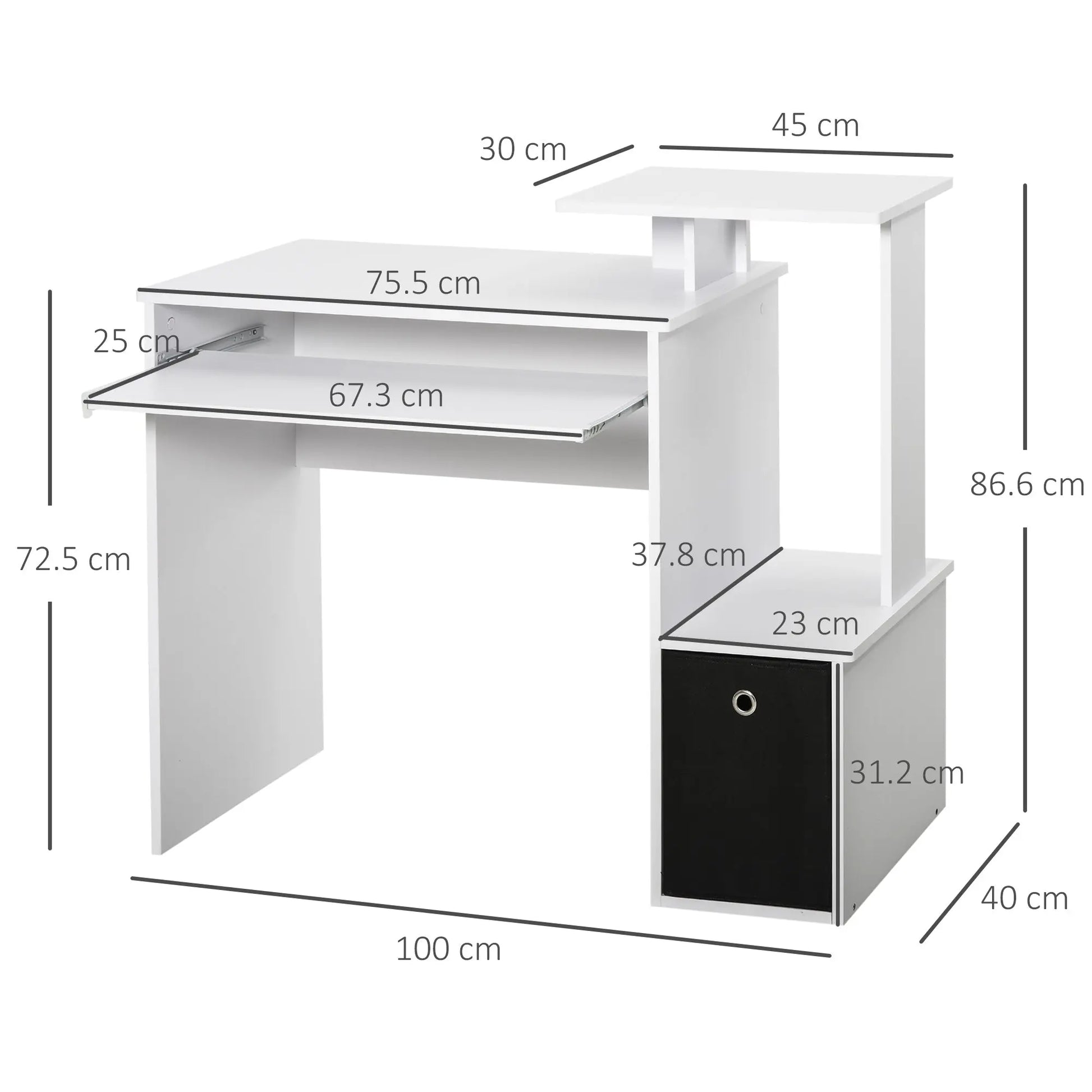 Compact Small Computer PC Desk with Sliding Keyboard Tray Storage Drawer Shelf Home Office Workstation Gaming Study in White | HOMCOM-1