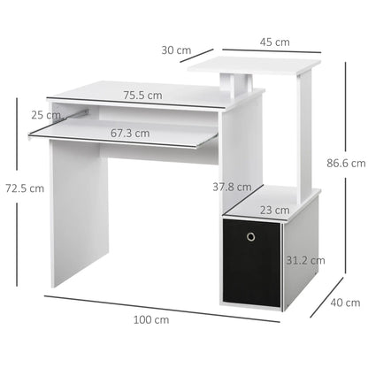 Compact Small Computer PC Desk with Sliding Keyboard Tray Storage Drawer Shelf Home Office Workstation Gaming Study in White | HOMCOM-1