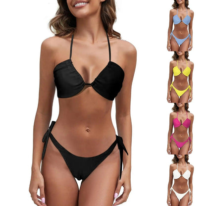 Women's Tan Through Slim Fit Hollow Translucent Non Tender Beach Bath Sunbathing No Sun Mark Breathable Strap Bikini - petguardiansupplies