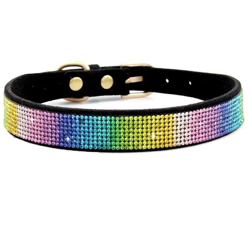 Suede Fiber Crystal Dog Collar Comfortable Glitter Rhinestone Dog Collars Zinc Alloy Buckle Collar for Small Dogs Cats XXS-L - petguardiansupplies