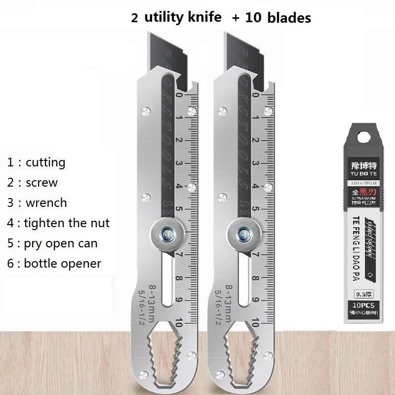 New 10 in 1 Knife Variable Cleaning Shovel нож канцелярия 칼 Stainless Steel Stationery Utility Knife Cutter Bottle Opener Wrench - petguardiansupplies