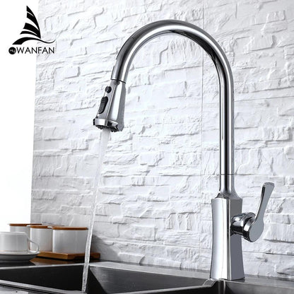 Kitchen Faucets Black Single Handle Pull Out Kitchen Tap Single Hole Handle Swivel 360 Degree Water Mixer Tap Mixer Tap 408906 - petguardiansupplies