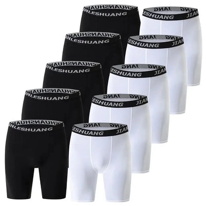 1/5 Pcs Men's Plus Size Black And White Long Sports Underwear Running Fitness Basketball Football Elastic Waist Shorts Teenagers - petguardiansupplies