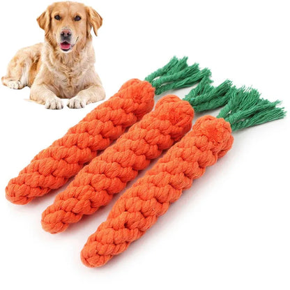 1PC Dog Toy Carrot Knot Rope Ball Cotton Rope Dumbbell Puppy Cleaning Teeth Chew Toy Durable Braided Bite Resistant Pet Supplies - petguardiansupplies