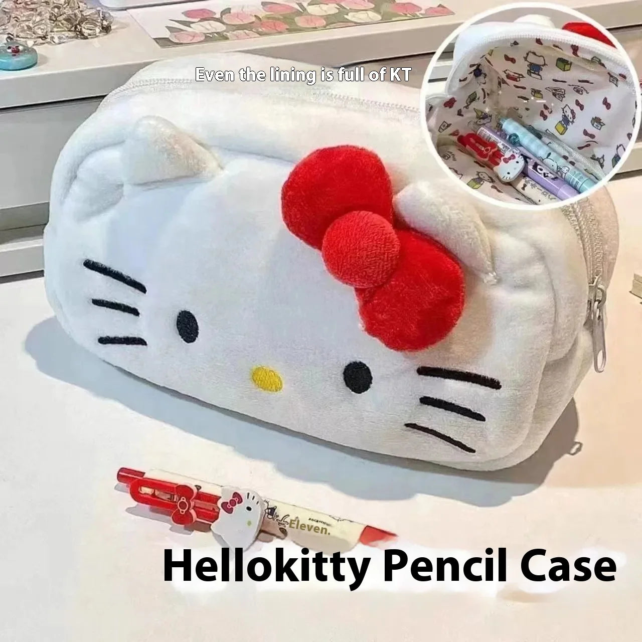 Hot Sale Sanrio Kitty Pen Case Ins Japanese Cartoon Stationery Female Student Large Capacity Pencil Case High Beauty Makeup Bag - petguardiansupplies