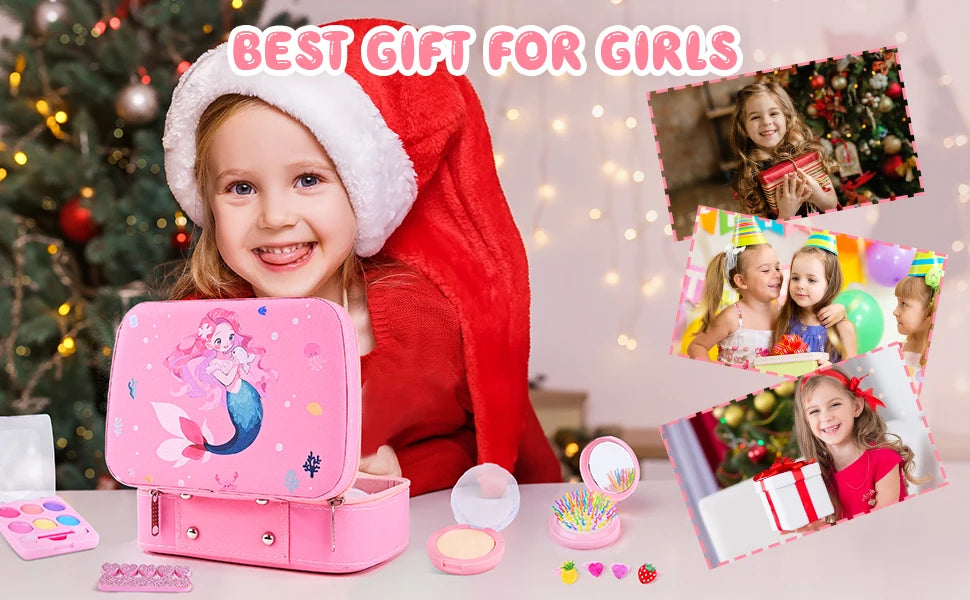 Kids Makeup Sets for Girls Washable Make up Starter Kit Princess Pretend Play Makeup Girls Toys with Cosmetic Bag Birthday Gift - petguardiansupplies