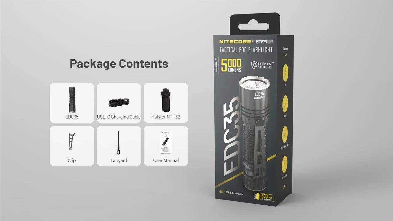 NITECORE EDC35 5000Lumens Rechargeable EDC Flashlight built-in 6000mAh battery - petguardiansupplies