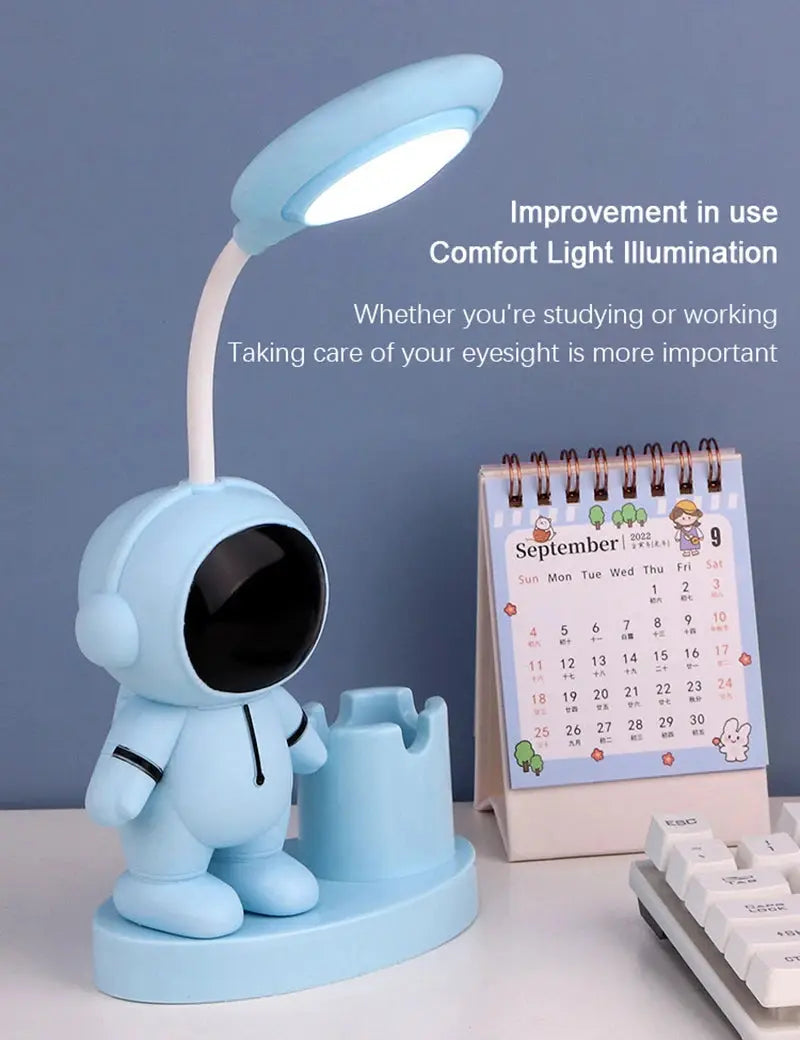 Creative Cute Astronaut Flexible Led Study Desk Lamp with Pencil Sharpener Bedside Color Adjust Table Lamp for Kids Student Room - petguardiansupplies