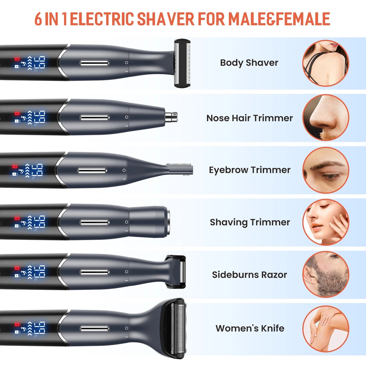 Women's 6 In1 Electric Body Hair Epilator Multifunctional Shaving Trimmer Kit for Armpit Bikini Arm Leg Face - petguardiansupplies