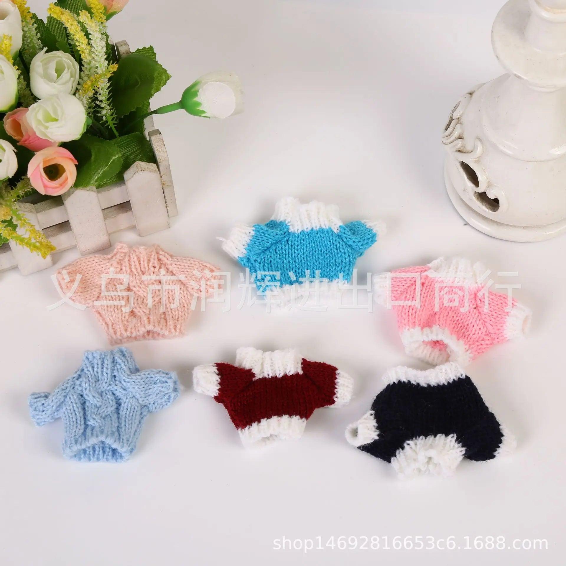 Mini Knit Sweater Doll Clothes Floral Yarn Clothes Plush Doll Toy Fuzzy Pullover Sweater Accessories - petguardiansupplies