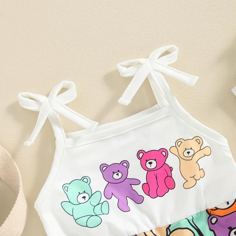 FOCUSNORM 0-4Y Toddler Baby Girls Cute Romper Summer Sleeveless Strap Cartoon Bear Print Jumpsuit for Newborn - petguardiansupplies