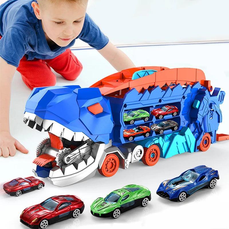 New Product Folding Dinosaur Transporter Car Competitive Game Roll To Eat Car Vehicle Racing Track With Mini Car Kid Gift Toy - petguardiansupplies