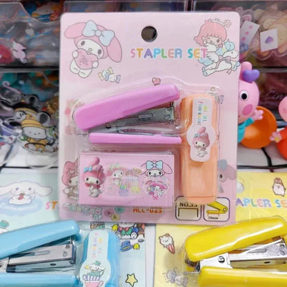 Sanrio Kuromi Cinnamoroll Melody Mini Stapler Highlighter Set Student Office Small Stapler Kawaii School Supplies Stationery Set - petguardiansupplies