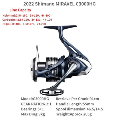 2022 Shimano MIRAVEL 1000 C2000S C2000SHG 2500 2500HG 2500S 2500SHG C3000 C3000HG 4000 4000XG C5000XG Spinning Fishing Reels - petguardiansupplies