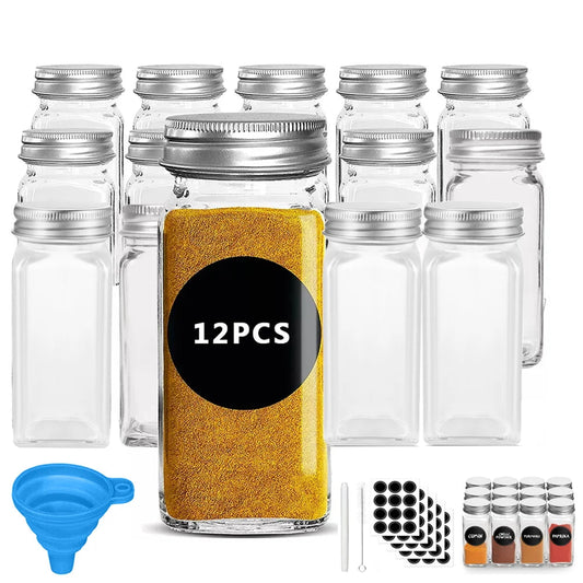 12pc 120ML bottle Glass Spice Bottle Jars Spice Jar Set Transparent Seasoning Storage Bottles Kitchen Salt Bottle - petguardiansupplies