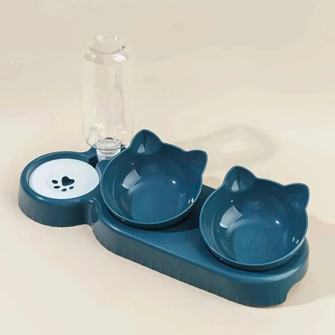 Pet Bowls With Water Feeder, 3 In 1 Ear Design Tilted Cat Water And Food Bowl Set With Gravity Water Bottle For Neck Protection - petguardiansupplies