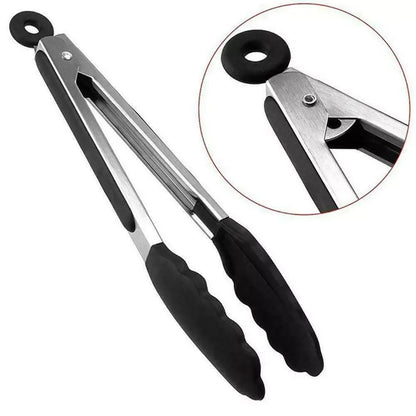 2X Kitchen Tongs Cooking Salad Serving BBQ Non Slip Handle Food Tong Clip Clamp - petguardiansupplies