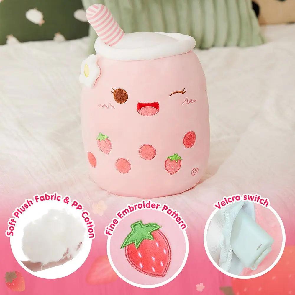 26-38cm LED Light Milk Tea Doll Plush Toy Green Pink Soft Cute Throw Pillows Strawberry Stuffed Animals for Girls Birthday Gift - petguardiansupplies