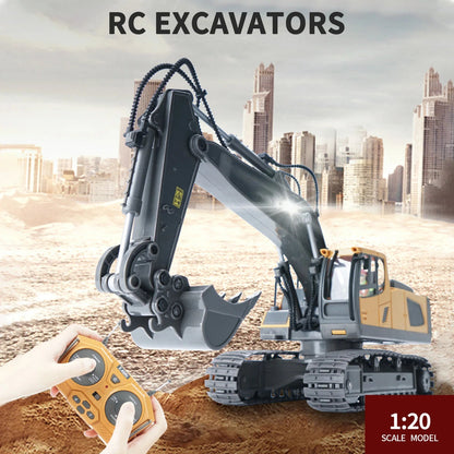 RC Excavator 1/20 2.4GHz 11CH RC Construction Truck Engineering Vehicles Educational Toys for Kids with Light Music - petguardiansupplies