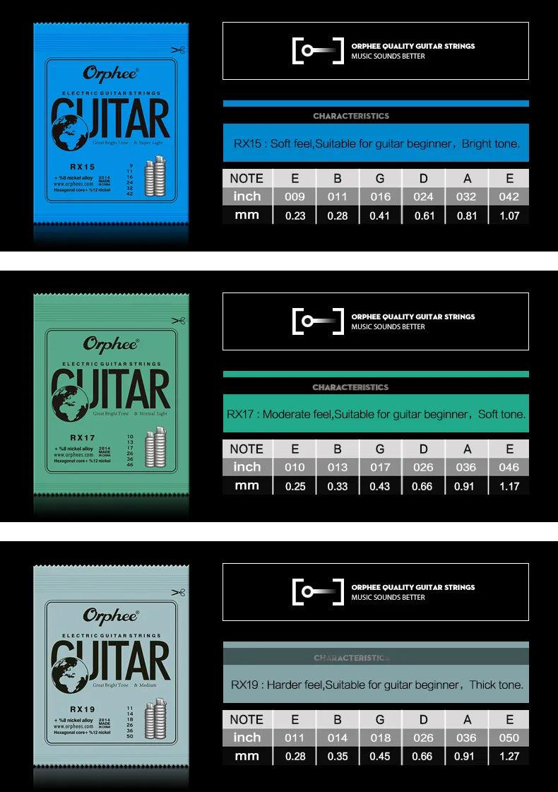 Orphee Electric Guitar Strings Set RX Series Hexagonal Carbon Steel 6 String for Electric Guitar Accessories Parts Practice Use - petguardiansupplies