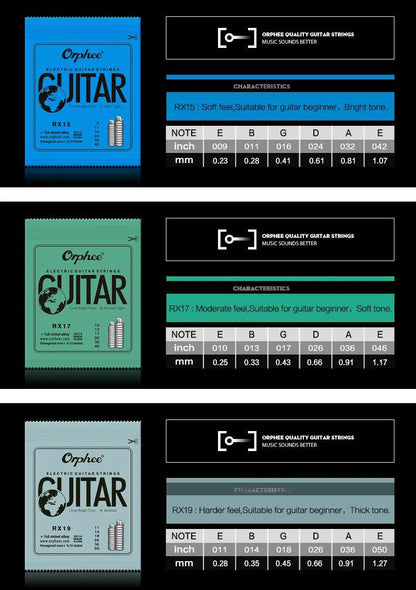 Orphee Electric Guitar Strings Set RX Series Hexagonal Carbon Steel 6 String for Electric Guitar Accessories Parts Practice Use - petguardiansupplies