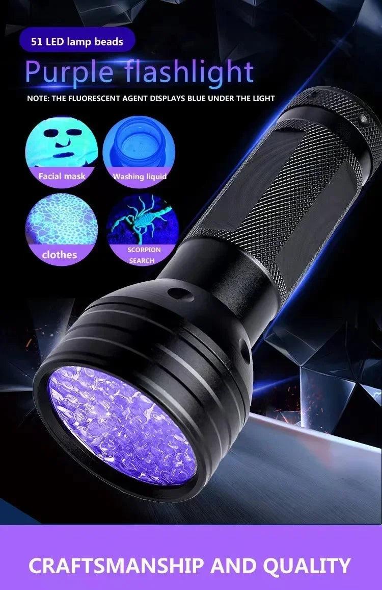 UV Flashlight 51LED UV Light 395nm UV Flashlights Ultraviolet Torch Black Light Safety Detector for Dry Pets Urine Stains Bug - petguardiansupplies