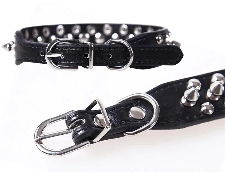 Adjustable Leather Pet Dog collar Neck Strap Supplies PU Leather Punk Rivet Spiked Dog Collar Pet Collars For Small Dog Cat - petguardiansupplies