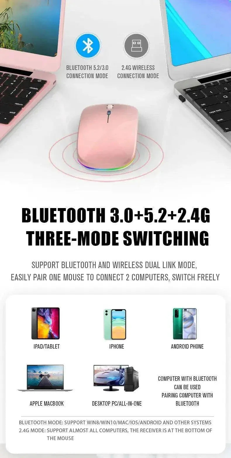 Tablet Phone Computer Bluetooth Wireless Mouse Charging Luminous 2.4G USB Wireless Mouse Portable Mouse - petguardiansupplies