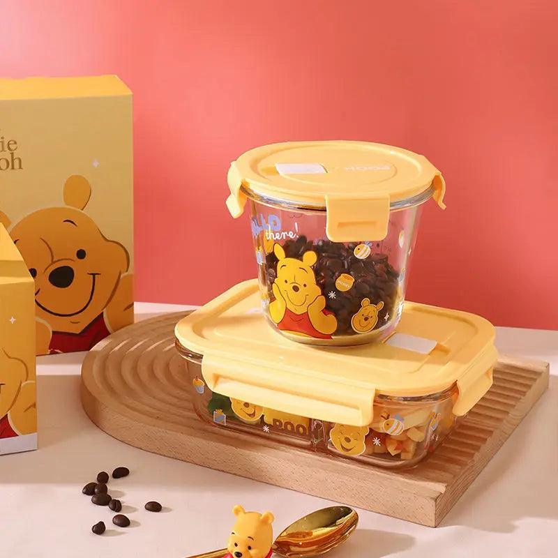 Disney Winnie the Pooh glass lunch box microwave heating office worker special bowl with lunch box storage separate lunch box - petguardiansupplies