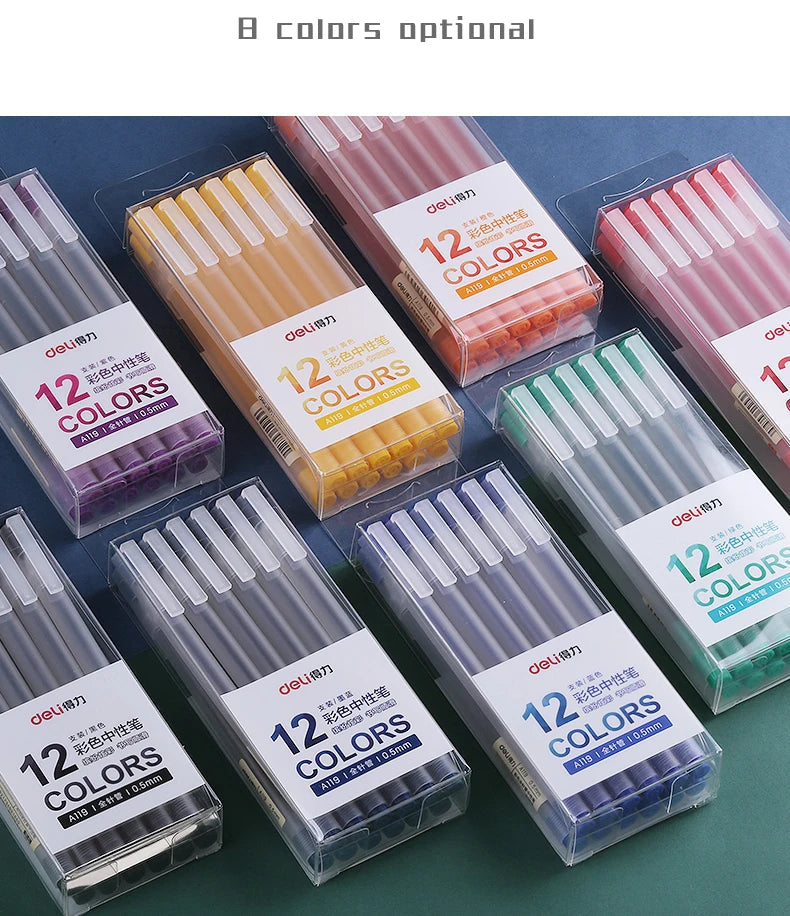 Deli 12Pcs/Set Gel Pen School Pens Set Pen 0.5MM Color Ink Stationery Student SuppliesWater-based Pen Writing Painting Tools - petguardiansupplies