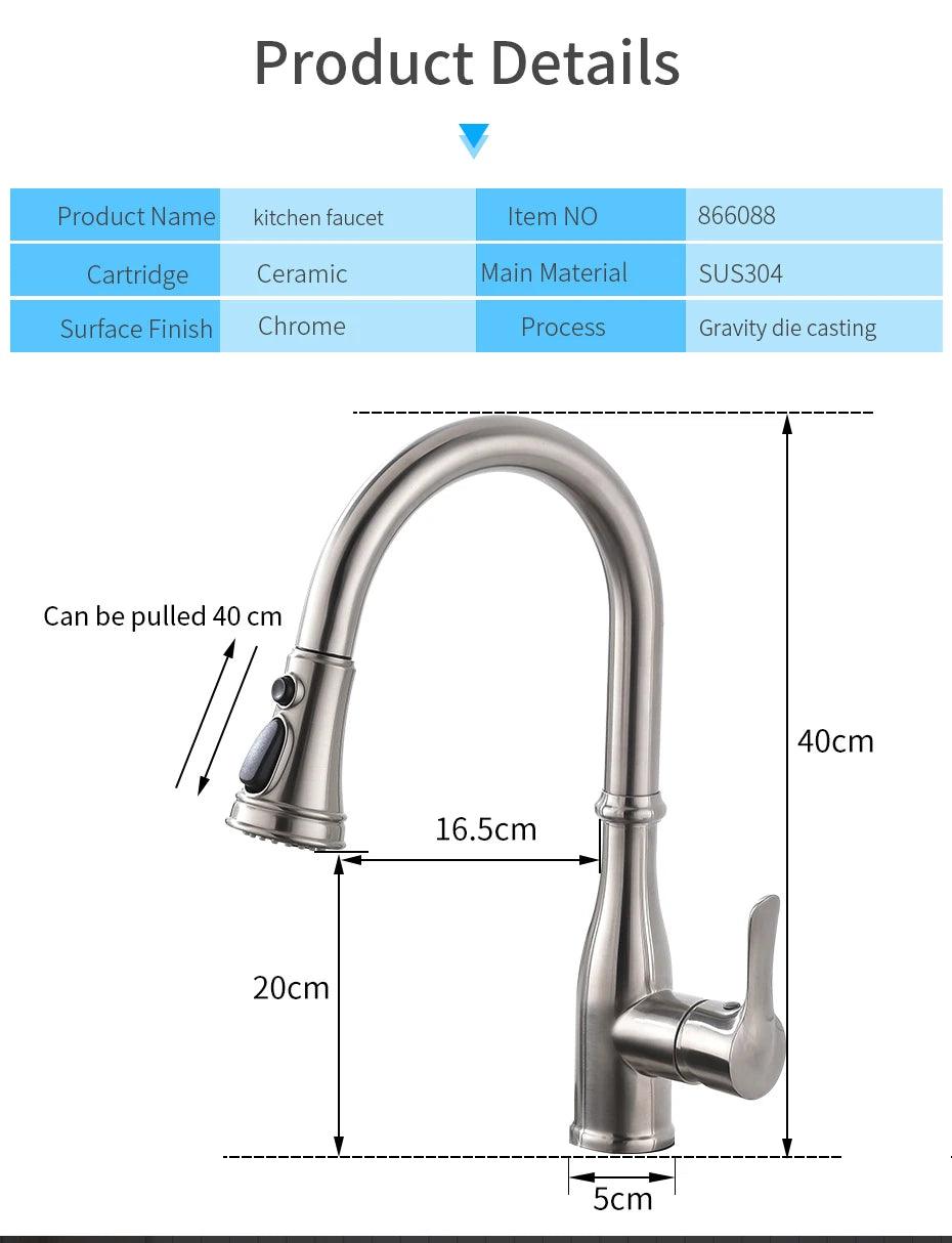 Kitchen Faucets Black Single Handle Pull Out Kitchen Tap Single Hole Handle Swivel 360 Degree Water Mixer Tap Mixer Tap 408906 - petguardiansupplies